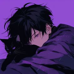 Boy holding a black cat